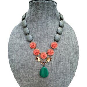 David Aubrey Crystal Dangle Drop Art Deco Boho Coral Flower Statement Necklace